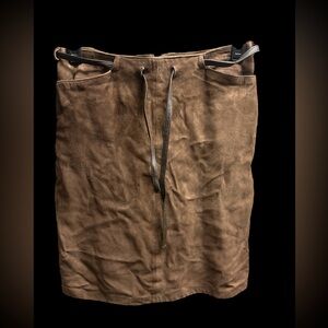 INC Genuine Leather Suede Chocolate Brown Pencil Skirt with Thin Leather Belt 8